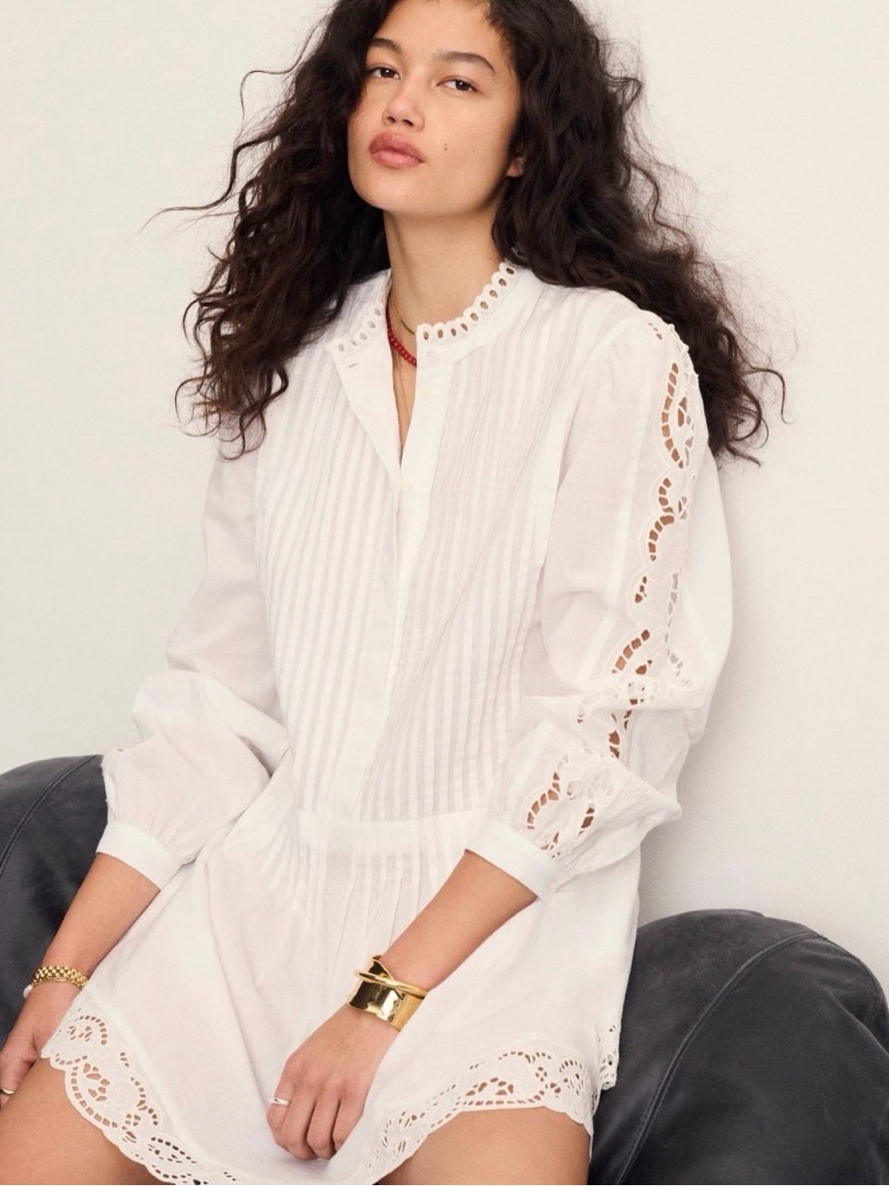Madewell Pintucked Eyelet Mini Dress White Embroidered Cotton NWT Size S